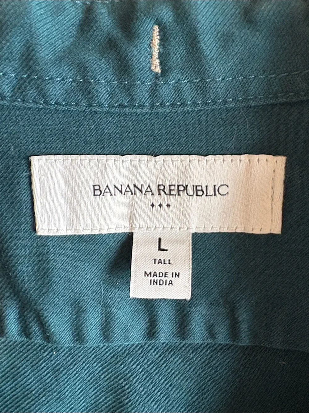 Men's Banana Republic Tall Resort Embroidered Relaxed Fit Shirt Green Large